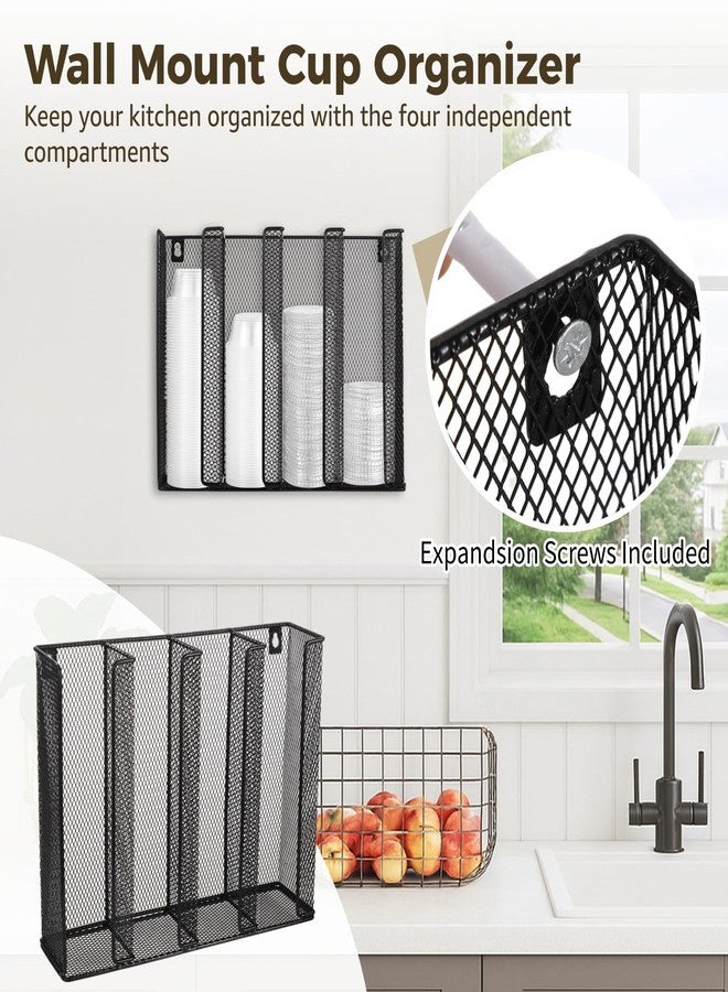 TIMCORR Wall Mount Portion Sauce Cup Lid Organizer, Black Metal Mesh Sauce Cup Dispenser, 4 Compartment for Stacking Plastic Disposable Cup and Lid Storage For Kitchen Restaurant Coffee Bar,Easy Installatio - Image 3